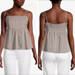Loft Gingham Peplum Bow Strap Tank Top